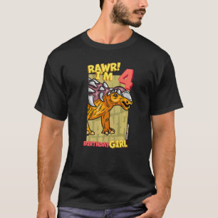 Rawr I'm 4 Birthday Girls 4th Birthday Dino Edmont T-Shirt