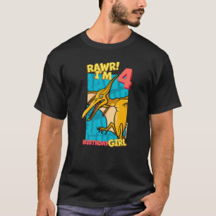 Rawr I'm 4 Birthday Girls 4th Birthday Dino Pterod T-Shirt