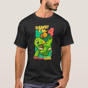 Rawr I'm 4 Birthday Girls 4th Birthday Dino Stegos T-Shirt