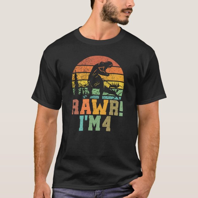 Rawr Im 4 Dinosaur T Rex 4 Year Old T-Shirt (Front)