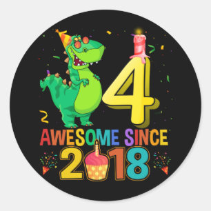 Rawr I'm 4 Kids 4 Year Old 4th Birthday Classic Round Sticker
