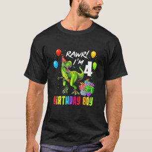 Rawr I'm 4 Years Old 4th Birthday Boy Dinosaur Rex T-Shirt