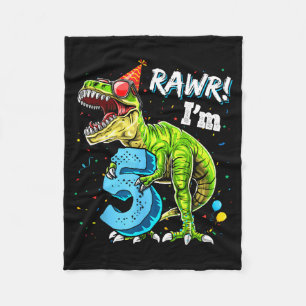 Rawr I'm 5 5th Birthday T Rex Dinosaur Funny Party Fleece Blanket