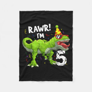 Rawr I'm 5 5th Birthday T Rex Dinosaur Funny Party Fleece Blanket