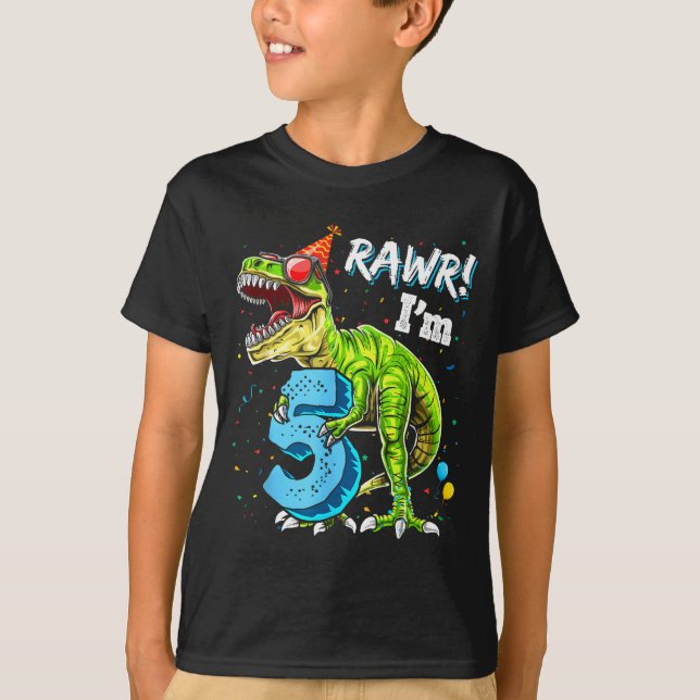 Rawr I'm 5 5th Birthday T Rex Dinosaur Funny Party T-Shirt (Front)