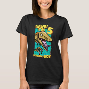 Rawr  I'm 5 Birthday Boys 5th Birthday Dino Veloci T-Shirt