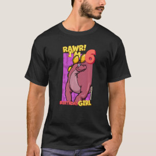 Rawr I'm 6 Birthday Girls 6th Birthday Dino Wuerho T-Shirt