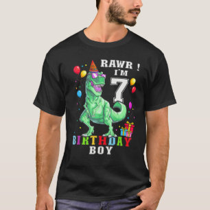Rawr I'm 7 7th Birthday Rex Dinosaur Party For Bo T-Shirt