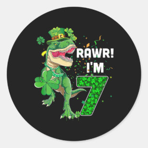 Rawr I'm 7 Birthday Years Old 2015 T Rex Dinosaur  Classic Round Sticker