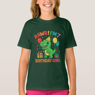 Rawr I'm 7 Dinosaur Birthday Girl T-Shirt