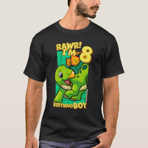 Rawr I'm 8 Birthday Boys 8th Birthday Dino Stegos T-Shirt