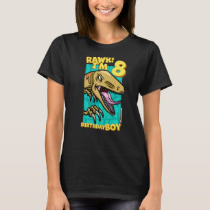 Rawr I'm 8 Birthday Boys 8th Birthday Dino Velocir T-Shirt