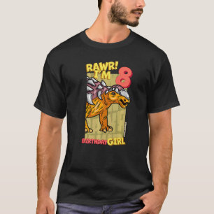 Rawr I'm 8 Birthday Girls 8th Birthday Dino Edmont T-Shirt