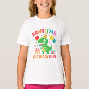 Rawr I'm 8 Dinosaur Birthday Girl T-Shirt