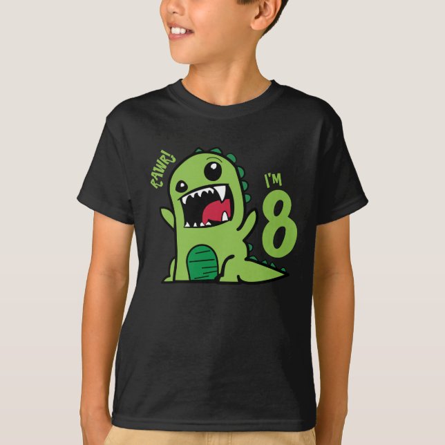 Rawr I'm 8, Funny 8th Birthday Dinosaur Shirt  (Front)