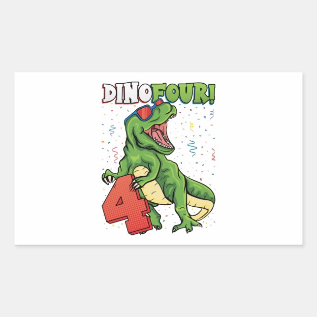 Rawr I'm a Dinofour 4th Birthday Dinosaur Rectangu Sticker (Front)
