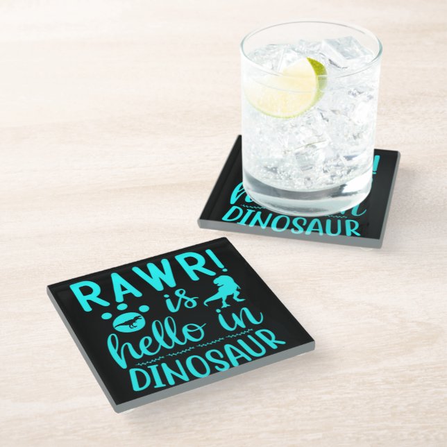 Rawr! Is Hello In Dinosaur      Glass Coaster (Angled)