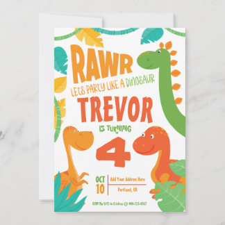 Rawr Lets Party Like a Dinosaur - Personalized Invitation