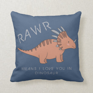 Rawr Means I Love You In Dinosaur Boys Blue Throw Pillow