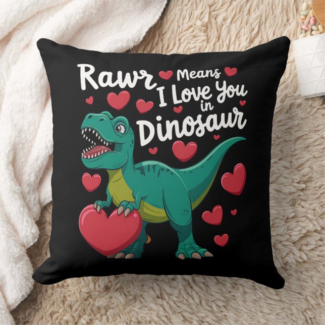 Rawr Means I Love You In Dinosaur T Rex Valentines Throw Pillow (Blanket)