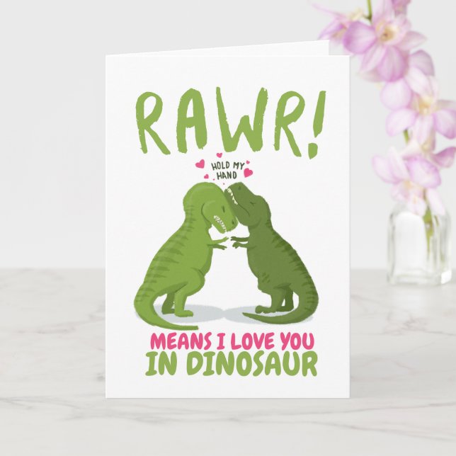 Rawr means I love you in dinosaur Valentine Card (Orchid)