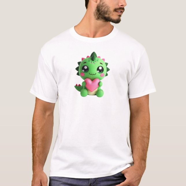 Rawr Means Love – Plushie Dino Holding Heart T-Shirt (Front)