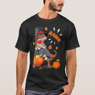Rawr Pilgrim Rex With Turkey Fall Vibes Happy Than T-Shirt