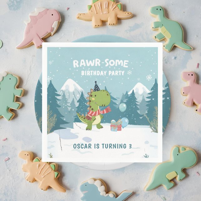 RAWR-Some Dino Winter Birthday Party Napkin (Creator Uploaded)