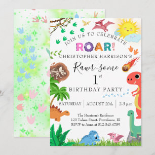 Rawr-some Dinosaur 1st Birthday Party Invitation