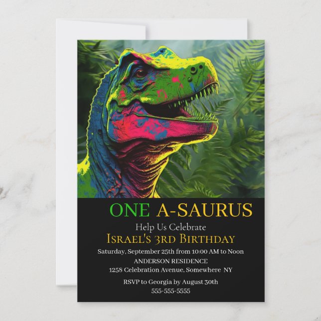 Rawr-some Dinosaur Invitations d'anniversaire! (Devant)