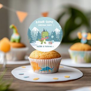 RAWR-Some Dinosaur Winter Birthday Classic Round Sticker