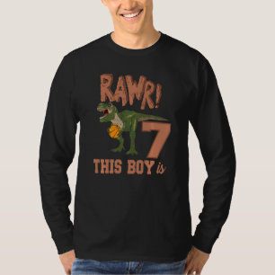 Rawr This Boy Is 7 Dinosaur 7th Birthday Rex Baske T-Shirt
