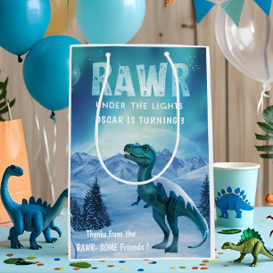 RAWR Under the Lights Dinosaur Winter Birthday  Medium Gift Bag