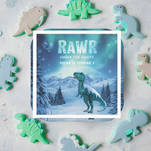 RAWR Under the Lights Dinosaur Winter Birthday  Napkin