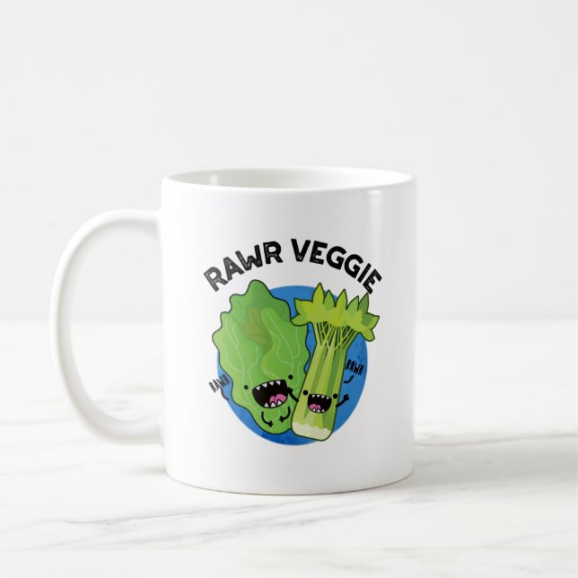Rawr Veggie Funny Food Pun Coffee Mug (Left)