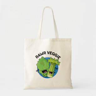 Rawr Veggie Funny Food Pun Tote Bag