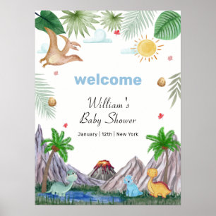 Rawr Volcano Mountain Dino Baby Shower Welcome Poster