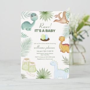 Rawr Volcano Tropical Dinosaur Baby Shower Invitation