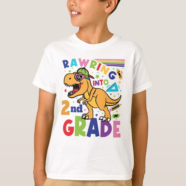 Rawring Into 2nd Grade Back to School Kids T-Shirt (Front)