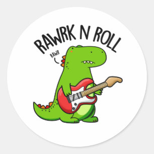 Rawrk And Roll Funny Rocker Dinosaur Pun Classic Round Sticker