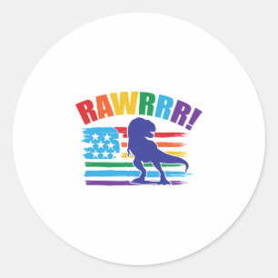 Rawrrr Pride Dinosaur American Flag Classic Round Sticker