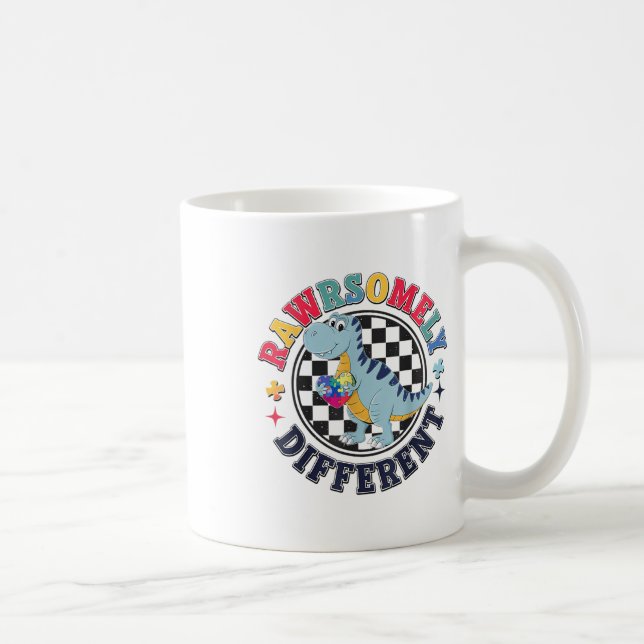 Rawrsomely Different Autism Funny Dinosaur Autism  Coffee Mug (Right)