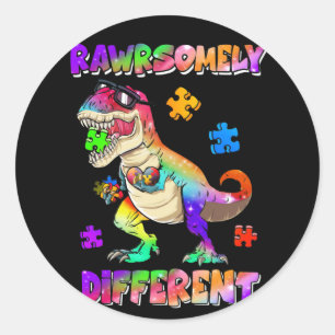 Rawrsomely Different Dinosaur Autism Awareness Classic Round Sticker