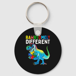 Rawrsomely Different Dinosaur Autism Awareness Puz Keychain