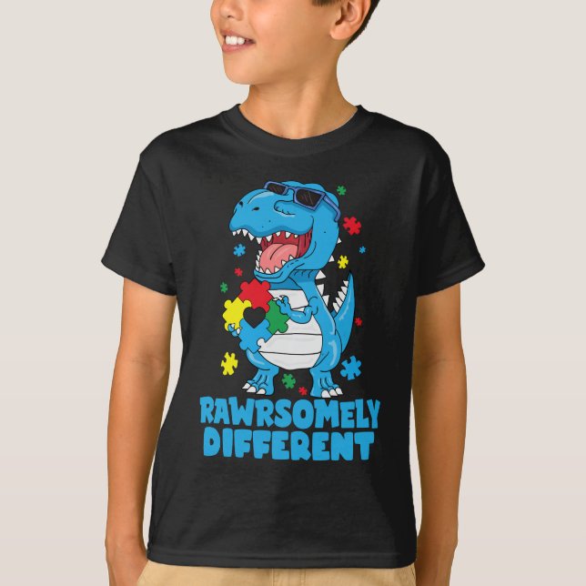 Rawrsomely Different Dinosaur Autism Awareness   T-Shirt (Front)