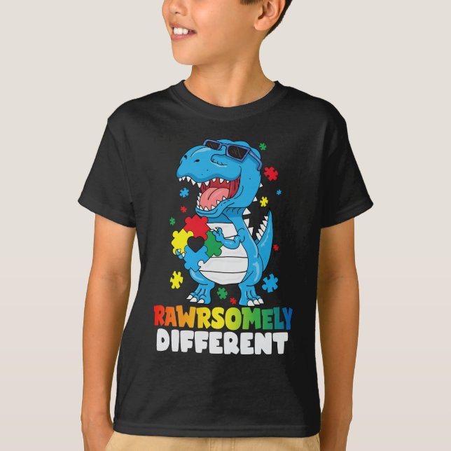 Rawrsomely Different Dinosaur Autism Awareness   T-Shirt (Front)
