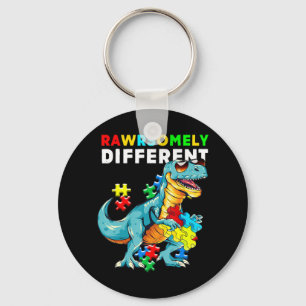Rawrsomely Different shirt Dinosaur Dino Autism Aw Keychain