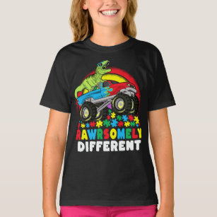 Rawrsomely Different T Rex Monster Truck Autism  T-Shirt