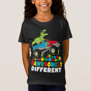 Rawrsomely Different T Rex Monster Truck Autism T-Shirt