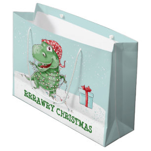 Rawry Christmas Dinosaur Holiday Large Gift Bag